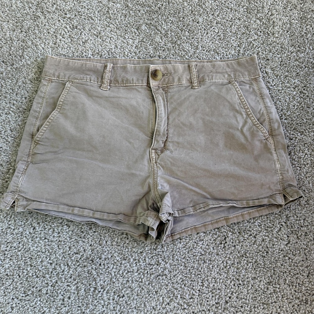 American Eagle Chino Shorts Womens 10 Beige Hi Rise Shortie Stretch Casual